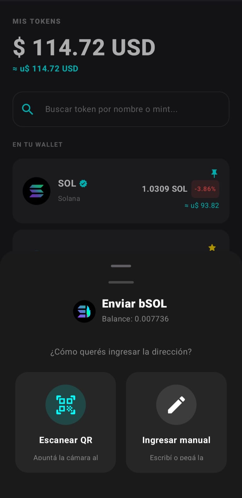 Envío de tokens en LutiWallet